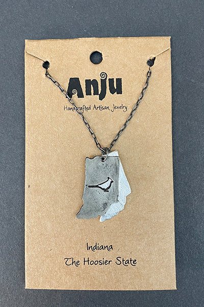 Indiana State Shaped Necklace with a Cardinal from Anju