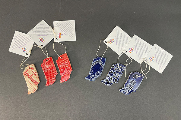 Pottery Indiana-Shaped Ornament in Red or Blue from ArtMix
