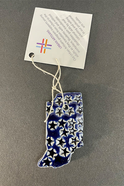 Pottery Indiana-Shaped Ornament in Red or Blue from ArtMix