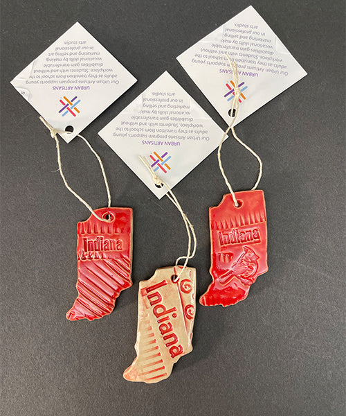 Pottery Indiana-Shaped Ornament in Red or Blue from ArtMix