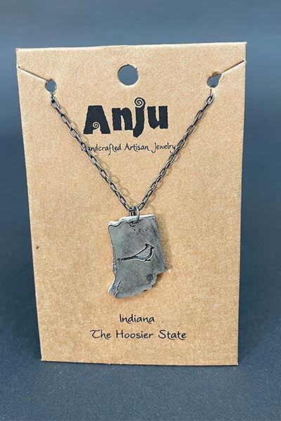 Indiana State Shaped Necklace with a Cardinal from Anju