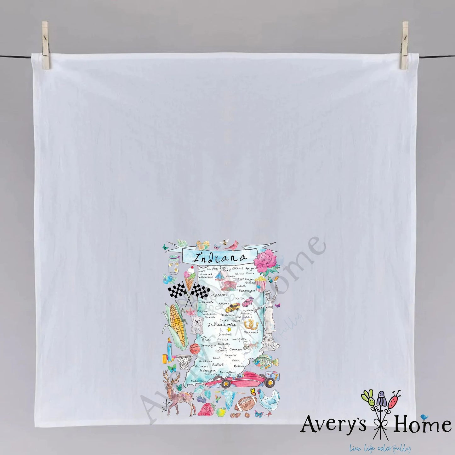 Avery's Home Indiana State Map Tea Towel