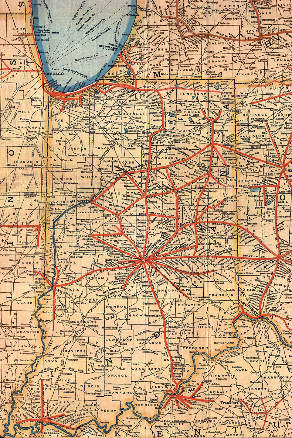 11" x 17" Indiana Service Corporation Fort Wayne-Lima Railroad Co. 1929