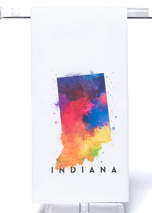 Indiana State Abstract Watercolor Tea Towel from Lantern Press