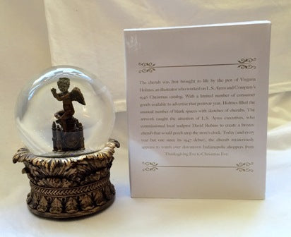 L.S. Ayres Water Globe, Cherub Sitting on Clock