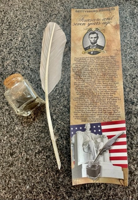 Gettysburg Address with Ink Well & Quill Pen Set