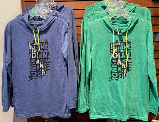Long-Sleeved Indiana Blue or Green Hooded T-Shirt