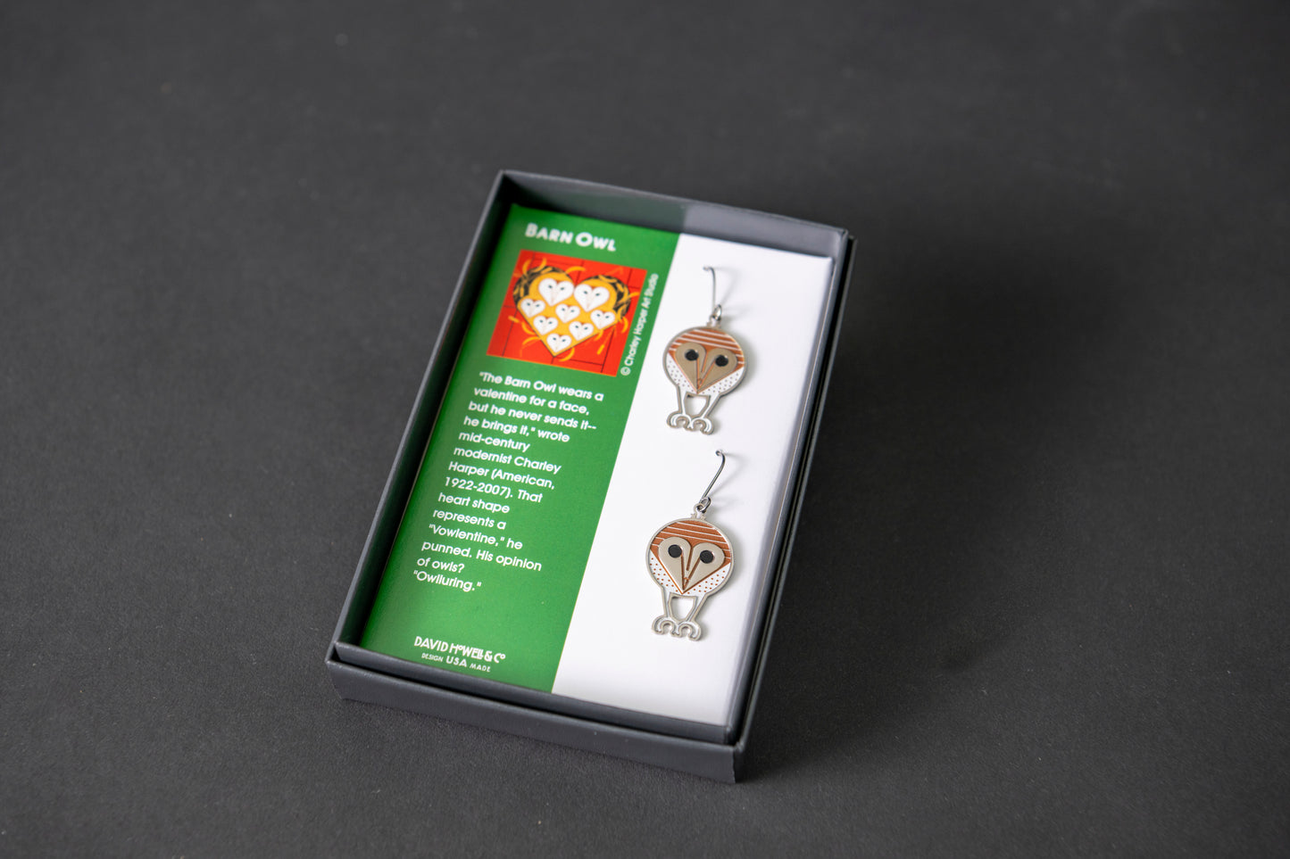 Barn Owl Earrings by Charley Harper from David Howell & Co.